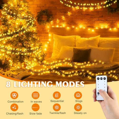 Warm Light 100Ft 2000 LED Christmas String Lights with Remote & 8 Modes