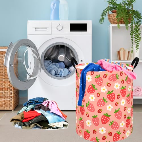 KUNRO Kids Strawberry Laundry Hamper & Storage Basket with Handles