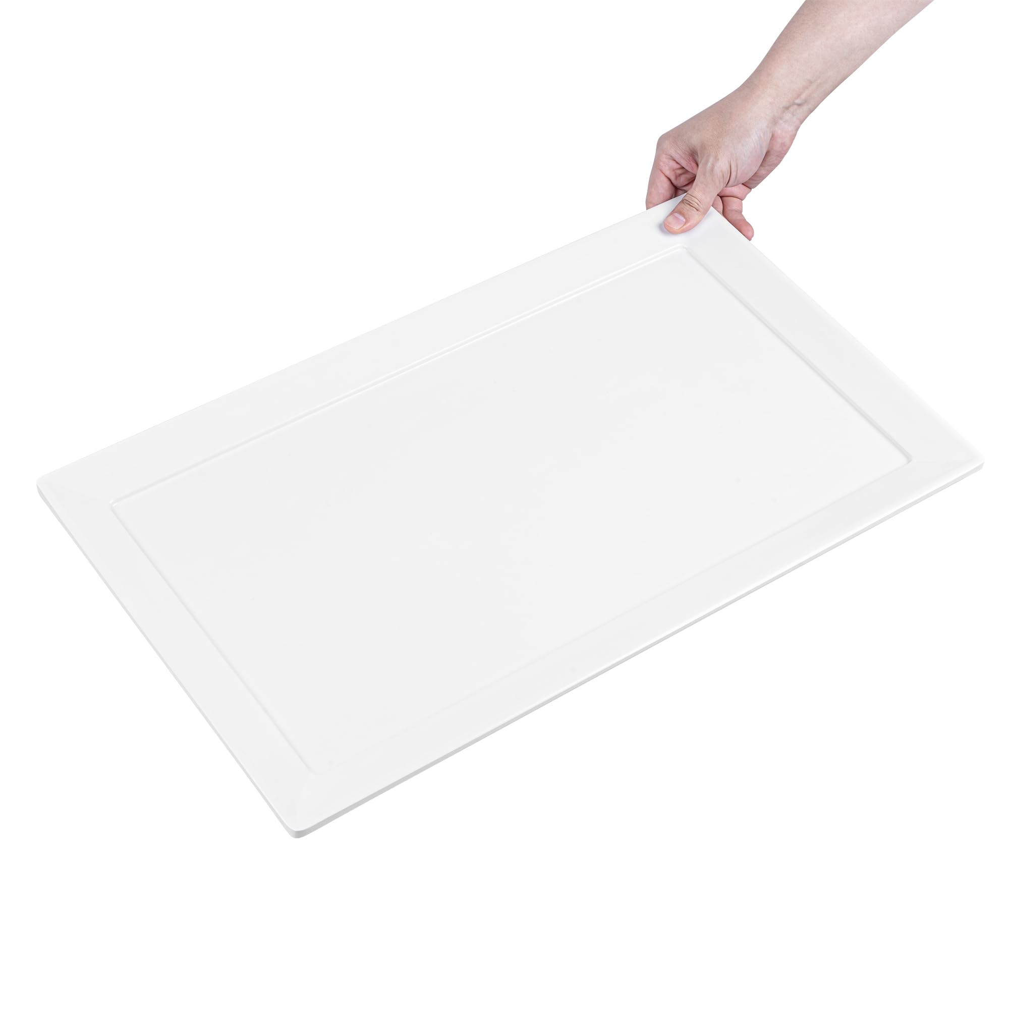 Restaurantware Voga 20.9 x 12.6 Inch Serving Tray 1 Rectangle Outdoor Tray - Raised Edges Dishwasher-Safe White Melamine Platter Tray For Meals Appetizers And Snacks Shatterproof