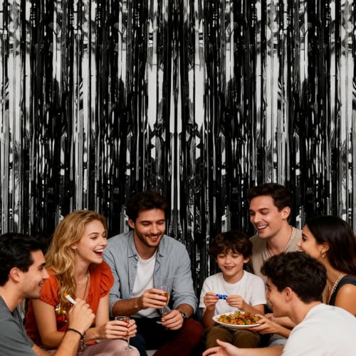 2 Pack Tinsel Foil Fringe Curtains 3.3ft x 6.6ft Shiny Party Backdrop