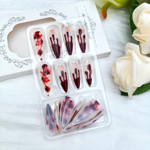 Halloween Long Stiletto Press On Nails with Horror Blood Drop Design 24Pcs