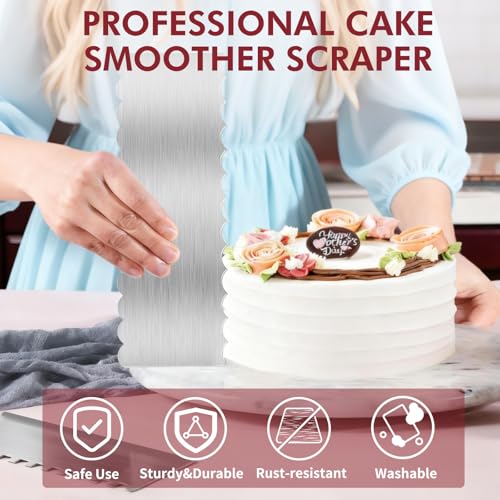 Stainless Steel Cake Scraper 2 Pack - 8.7 Inch Double Sided Stripe Comb
