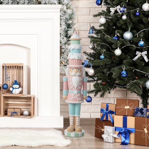 Christmas Porch Decor Nutcracker with Macaron Hat & Lighted Cupcake, 28"
