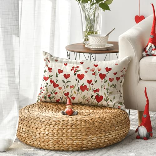 Valentine's Day Heart Floral Throw Pillow Cover, 12x20 Inch