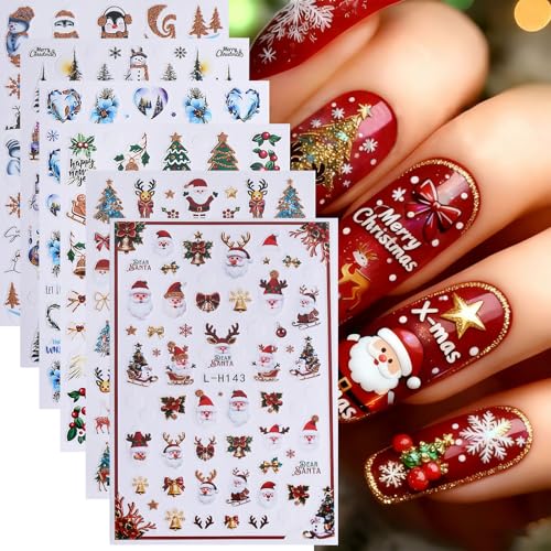 Christmas Nail Art Stickers 6 Sheets 3D Self-Adhesive Decals