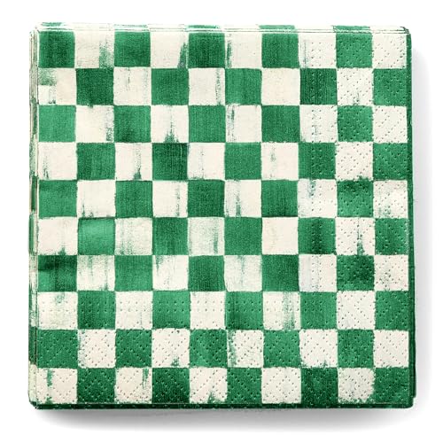 MacKenzie-Childs Green & White Check Cocktail Paper Napkins - Pack of 20