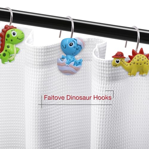 Dino Shower Curtain Hooks - Cute T-Rex Bathroom Decor (12 PCS)