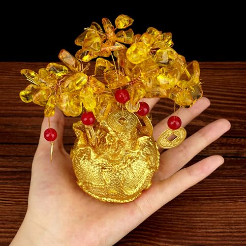 Green Aventurine Crystal Money Tree Feng Shui Fortune Bag - Lucky Wealth Decor
