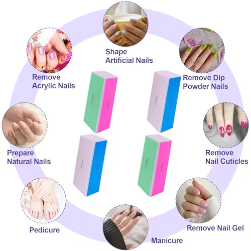 HomeyEra 4 Way Nail Buffer Block Set, 4-Pack Multi-Grit Nail Shine Polishers for Natural and Acrylic Nails