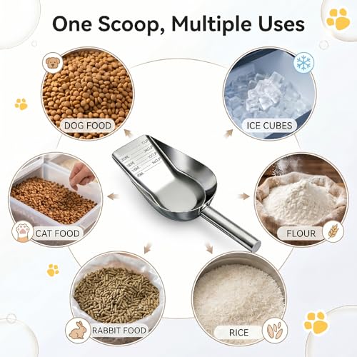 304 Stainless Steel Dog Food Scoop - 1 Cup Measuring Cup with Long Handle