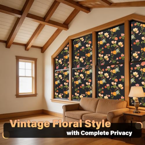 Kromapolis Blackout Window Film, Matte Floral Privacy Tint 17.5″ x 78.7″
