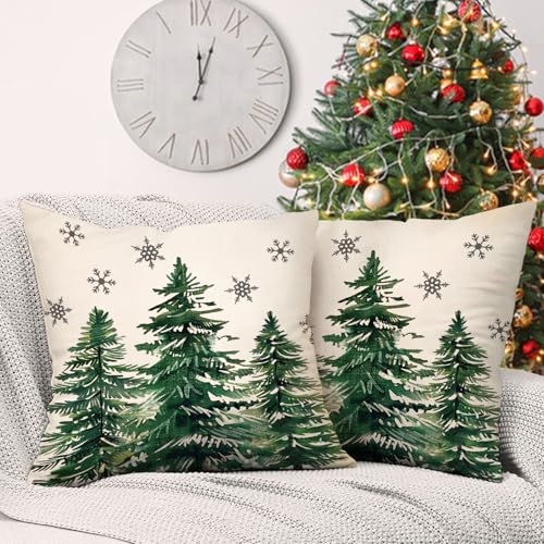 Green Pine Tree Christmas Throw Pillow Covers, 18x18 Set of 2