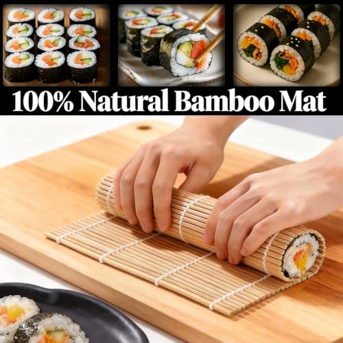 6-Piece Sushi Making Kit for Beginners with Bamboo Mats, Knife and Mold