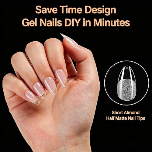 Plauva Short Almond Soft Gel Nail Tips 216 Pcs Pre-Etched Fake Nails