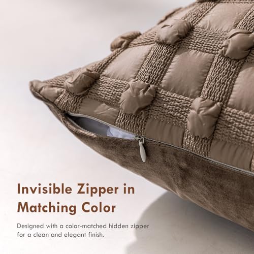 DWR 18x18 Throw Pillow Covers, 3D Sculpted Knot Grid with Velvet Back (Set of 2)