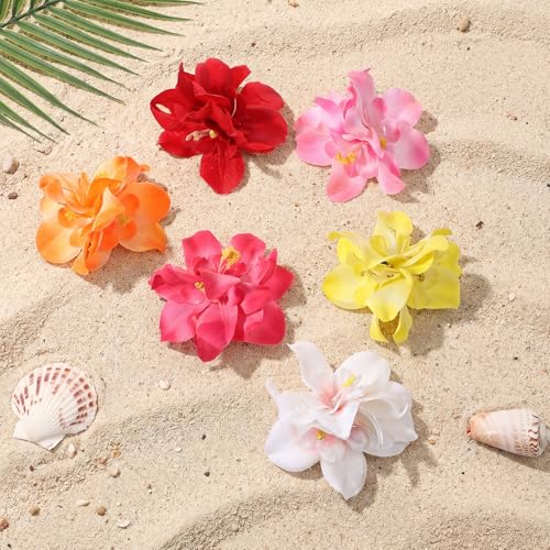 6 Pcs Hawaiian Tropical Flower Hair Clips - 2.75 Inch Hibiscus Hair Accessories for Beach Vacation and Parties