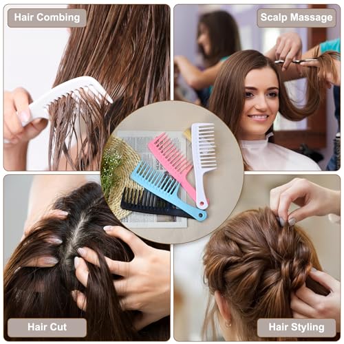 Wide Tooth Detangling Comb 4-Pack - Large Hair Styling Comb for Curly Hair
