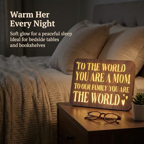 Mom Wooden Night Light Gifts - Heartwarming Walnut Table Lamp for Mom