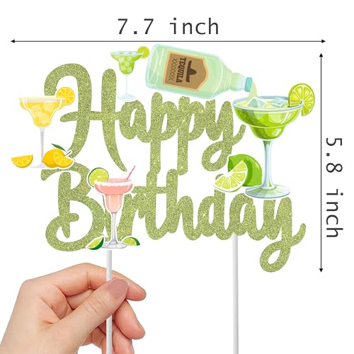 Light Green Glitter Margarita Birthday Cake Topper Decoration