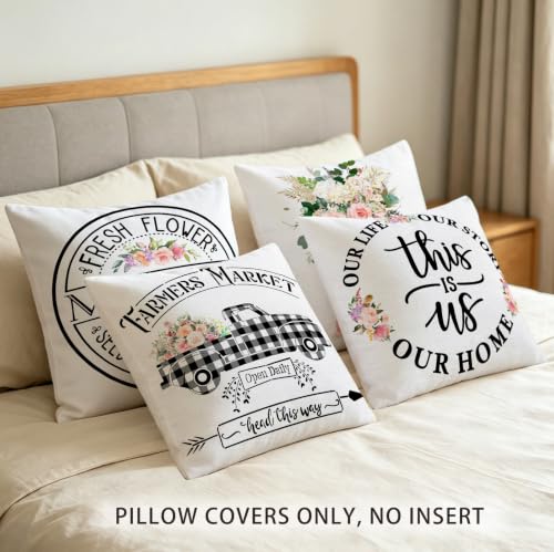 Hexagram 18x18 Pillow Covers Set of 4 - Farmhouse Flower Truck