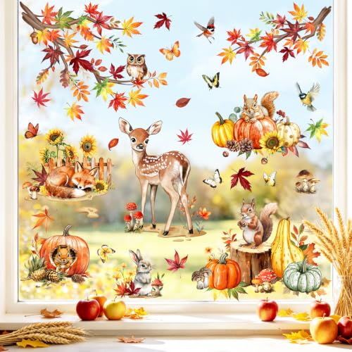 Autumn Window Clings - Double-Sided Fall Animal Decor Stickers