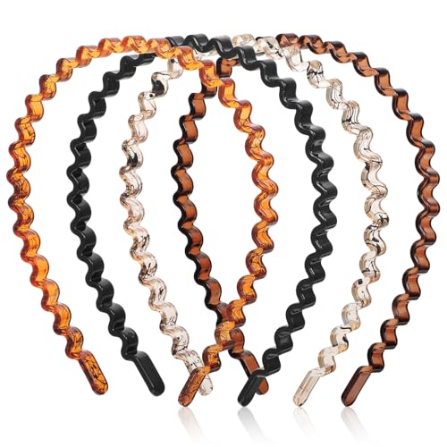 Amabro 4-Pack Wavy U-Shaped Hair Comb Headbands Non-Slip Plastic Hair Bands