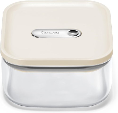 Caraway 1Qt Glass Airtight Food Storage Container - Non-Toxic, BPA-Free, Stackable Kitchen Storage - Cream