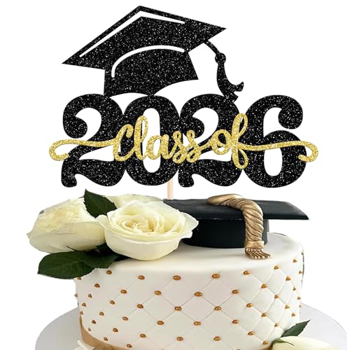 2026 Graduation Cake Topper - Glitter Congrats Grad Cap Decoration