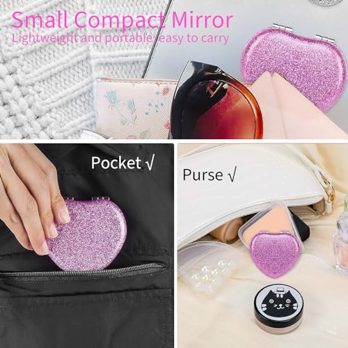 Biiange Heart-Shaped Compact Folding Travel Mirror, Bling Purple