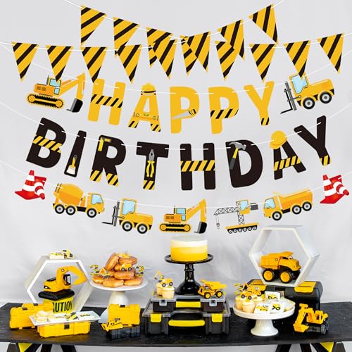 Construction Birthday Banner Set - 5pc Truck & Pennant Flags