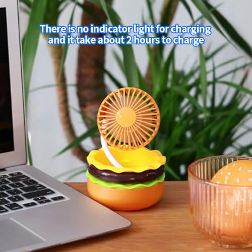Rechargeable Hamburger Mini Fan with Mirror - 3-Speed Cute Toy