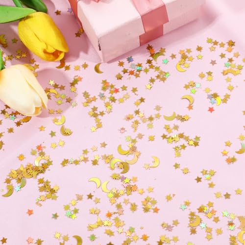 Yuomeaz 4000PCS Gold Star & Moon Confetti for Table Decorations - Star Moon Variation