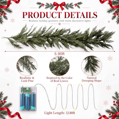 Christmas Cedar Garland Set with Lights & Adjustable Door Frame Hanger