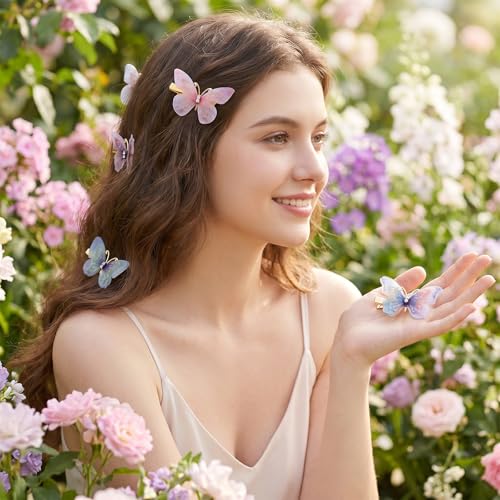 Thinp 18 Pcs 3D Moving Butterfly Hair Clips Glitter Barrettes for Women
