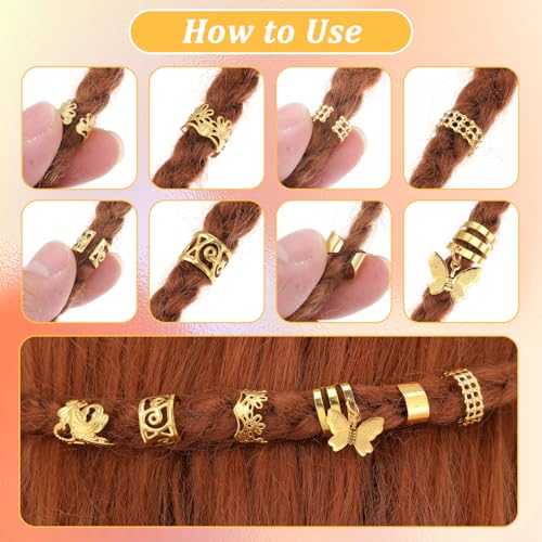 Tyqour 48Pcs Gold Hair Jewelry & Cuffs for Braids and Locs
