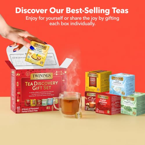 Twinings Tea Discovery Gift Set 60 Count — Black & Herbal Mini Box Variety Pack