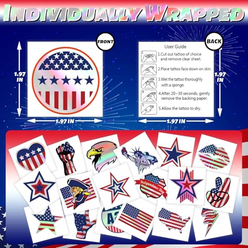 Winthrop 120 Pcs Fourth of July Temporary Tattoos Metallic Foil