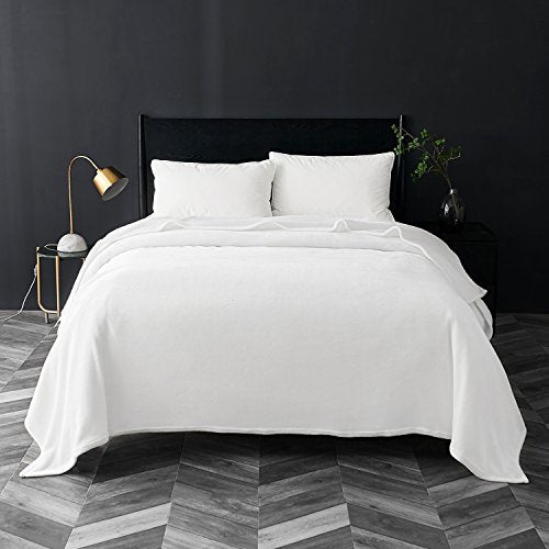 Bedsure GentleSoft Fleece Blanket Queen Size - Soft White 90x90