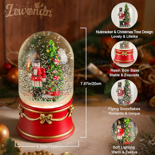 Lewondr Christmas Snow Globe with Music Light Nutcracker & Tree Variation