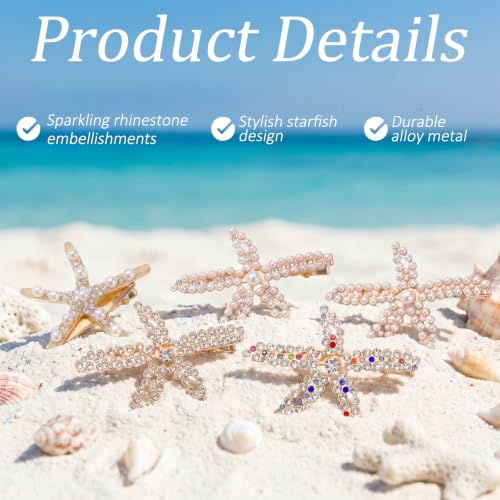 5-Piece Starfish Pearl Crystal Hair Clips Beach Wedding Hair Accessories