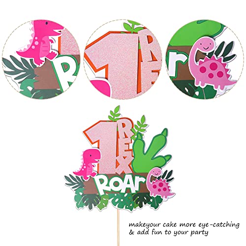 Dinosaur 1st Birthday Cake Topper - Pink T-Rex Decoration