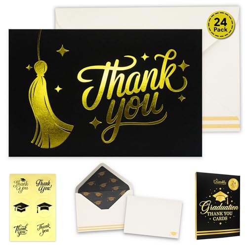 Gold-Foiled Graduation Thank You Cards, 24 Pack, 6x4in