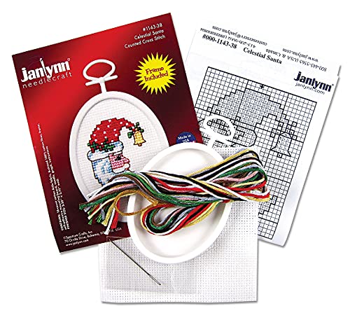 Mini Cross Stitch Kit with Frame - Celestial Santa Design, 2.75 Inch