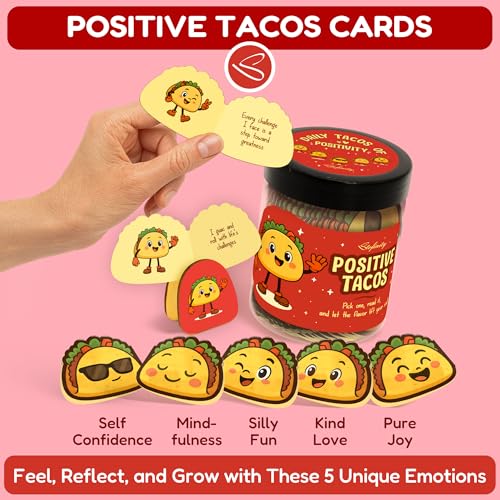 Positive Taco Jar with 60 Affirmation Cards & Wooden Stand