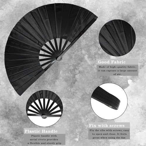 13-Inch Folding Clacking Hand Fan for Raves & Dancing - Black