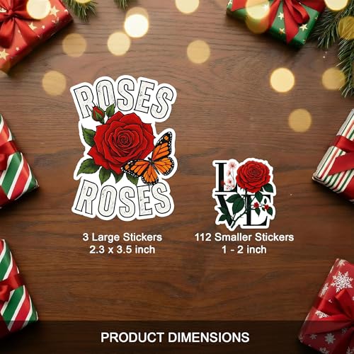 115 PCS Rose and Tulip Stickers Pack - Waterproof Vinyl Decals