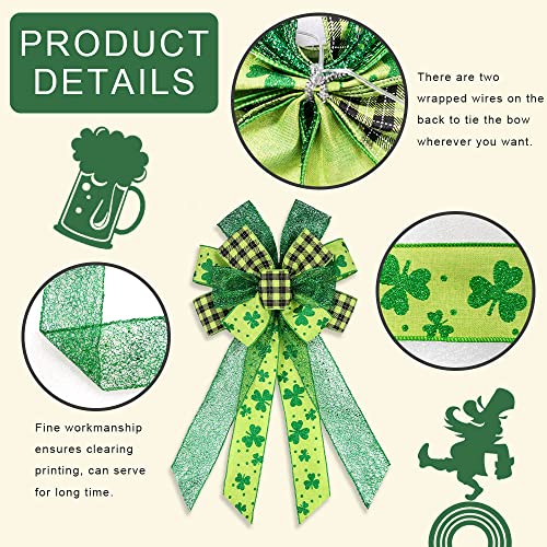 Large St. Patrick's Day Wreath Bow - Black Green Plaid Decor