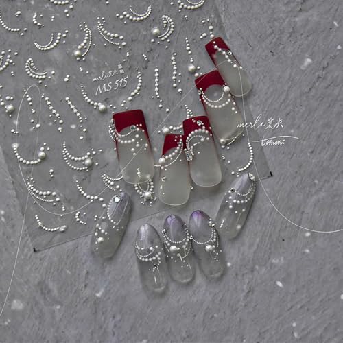 Lukmexor 5D Embossed White Pearl Chain Nail Art Stickers & Crystals