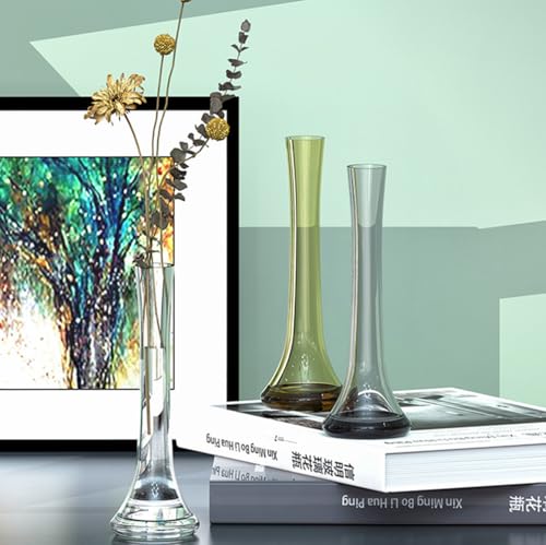 Transparent Clear Glass Bud Vase - 9.8 Inch Tall Round Bottom