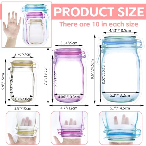 Fireboomoon 30 PCS Reusable Mason Jar Pattern Zipper Bags - Airtight, Leak-Proof Food Storage Pouches for Travel & Camping